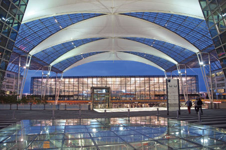 The Munich Airport Centre (MAC) opened in 1999 and connects Terminal 1 and 2.  Credit: Flughafen München GmbH