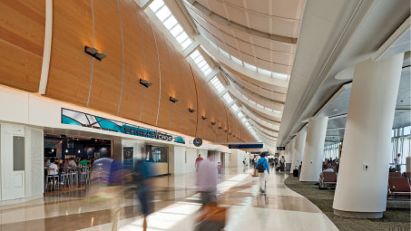 The new North Concourse of the Norman Y. Mineta San Jose International Airport (SJC) is the first installment of a larger comprehensive master plan designed to meet the needs of 21st century air travel in San Jose and the Silicon Valley.  (Credit: Sherman Takata)