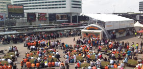 Amsterdam Schiphol showed matches on a big screen in front of the Schiphol Plaza entrance. A special World Cup grandstand was developed to seat over 325 people.