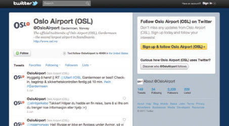 Oslo Airport’s Twitter feed has been operating for over a year, and has attracted over 2,200 followers to date. 