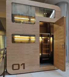 The Sleepboxes in Sheremetyevo International Airport include a bed, television, WiFi access and luggage storage space.