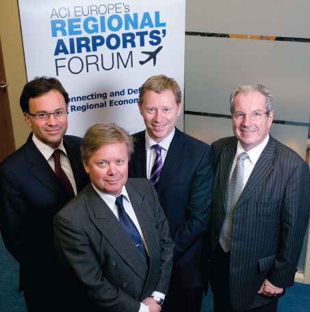 Thomas Langeland, Airport Director, Kristiansand Airport and Vice-Chair of the Regional Airports’ Forum; Armando Brunini, Managing Director, Bologna Airport;  Robert Sinclair, CEO, Bristol Airport; and Jean-Michel Vernhes, Chairman of the Executive Board, Toulouse-Blagnac Airport.