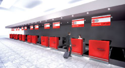INTOS’ product groups contain check-in areas, counters and desks, signage, security-related products, and interiors for lounges, piers and gates.