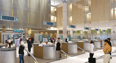 A CGI render of Muscat International Airport's proposed new terminal interior.