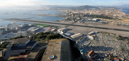Aerial view of Gibraltar Airport.