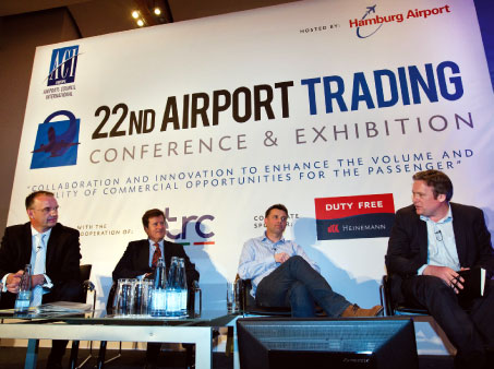 Peter Pullem, Managing Director, Lufthansa WorldShop; Jean-Luc Poiroux, Commercial Development Director, Aéroport de Bordeaux; Garry Walsh, Director of Commercial Revenue, Ryanair; and Ken O’Toole, Chief Commercial Officer, Manchester Airports Group.