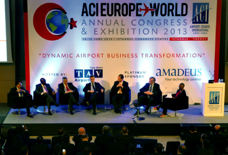 Participating in the Airport Leaders Symposium were Laurensius Manurung, Director of Finance, PT Angkasa Pura II; George Uriesi, Managing Director, Federal Airports Authority Nigeria; Paul Kehoe, CEO Birmingham Airport; Dr. Yiannis Paraschis, CEO Athens International Airport and Chair, ACI WORLD Governing Board; Mark Reis, Managing Director, Seattle-Tacoma International Airport and First Vice-Chair, ACI-NA; Jos Nijhuis, President and CEO, Schiphol Group; and Angela Gittens, Director General, ACI WORLD.