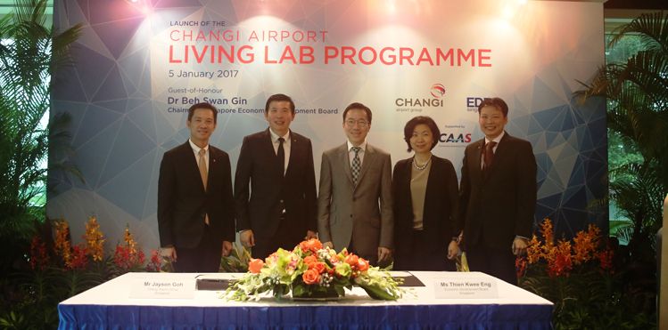 Jayson Goh, MD Airport Operations Management of CAG; Lee Seow Hiang, CEO of CAG; Beh Swan Gin, Chairman of EDB; Thien Kwee Eng, Assistant MD of EDB; Bernard Siew, Vice President Airport Operations Management of CAG.